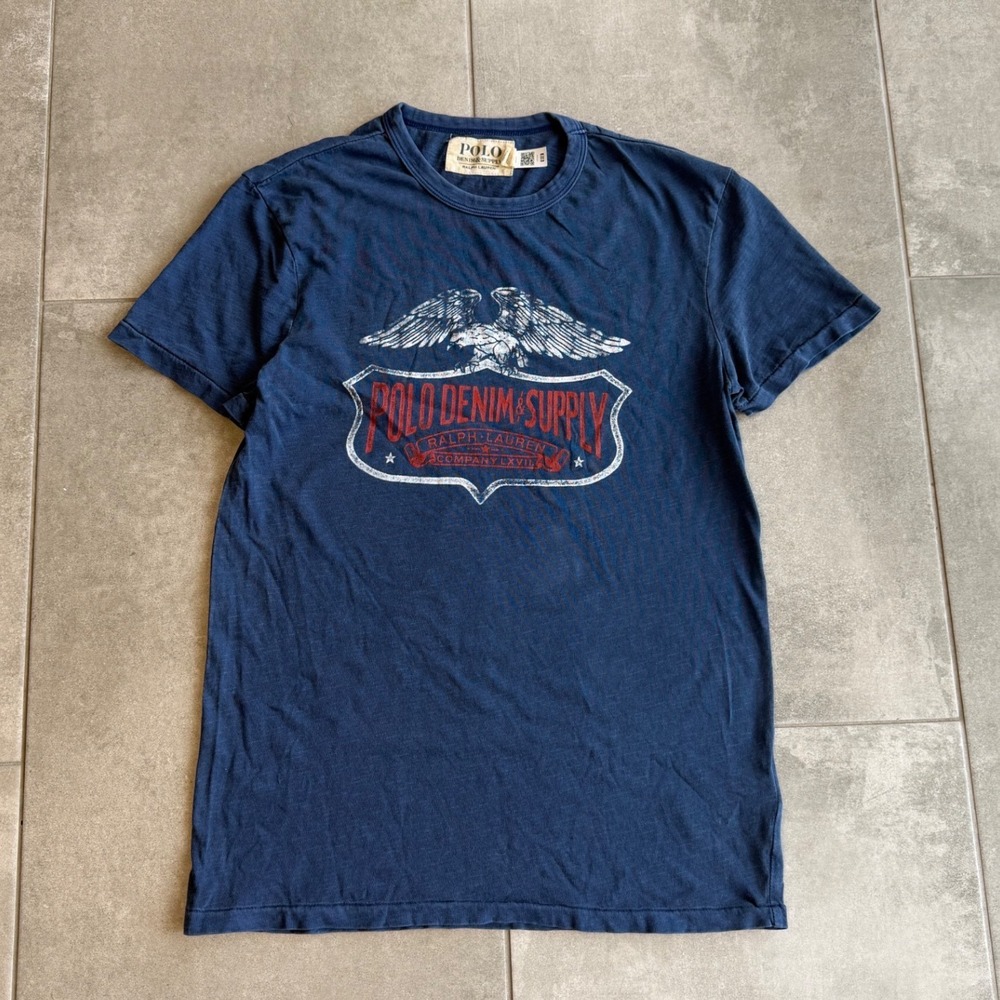 Polo Denim & Supply Ralph Lauren Graphic T-Shirt Navy Blue Eagle Logo Small